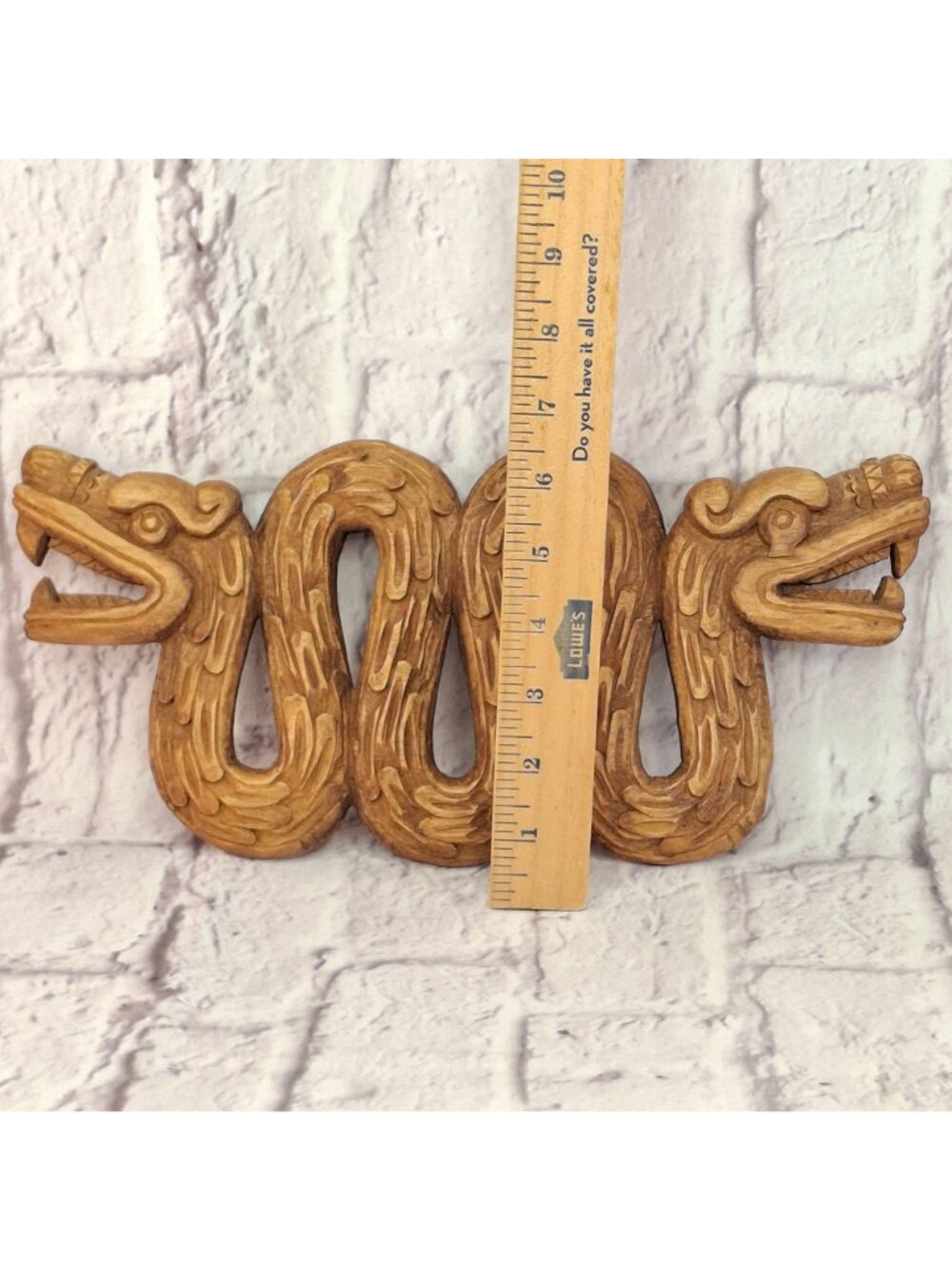 Vintage Hand Carved Wood Wall Art Double-Headed Kukulkan Rustic Mayan Decorative - Picture 7 of 8